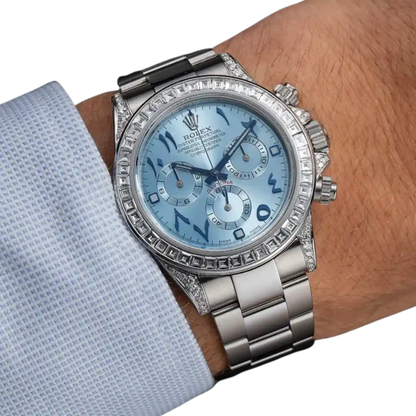 Daytona 40mm Baguette Diamond Bezel IceBlue Arabic Dial 116576TBR-0005