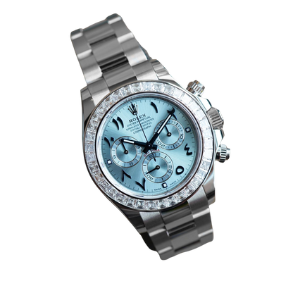 Daytona 40mm Baguette Diamond Bezel IceBlue Arabic Dial 116576TBR-0005
