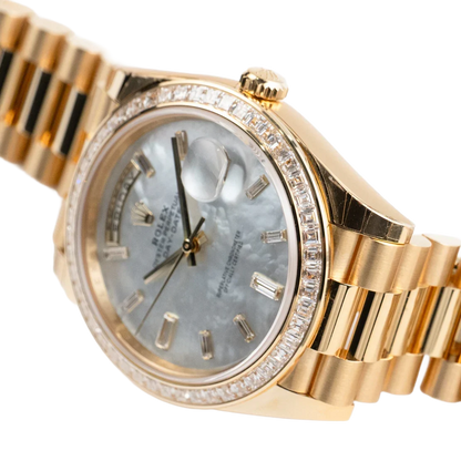 Day-Date 40 228398TBR Yellow Gold Mother of Pearl Diamond Baguette Dial and Bezel